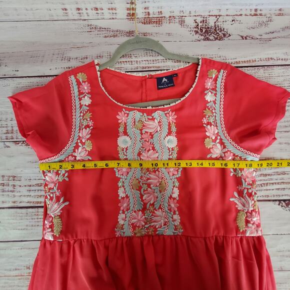 Anthropologie Pankaj & Nidhi Pink Cottagecore Maxi Dress XL Pastel Embroidered - Picture 9 of 14